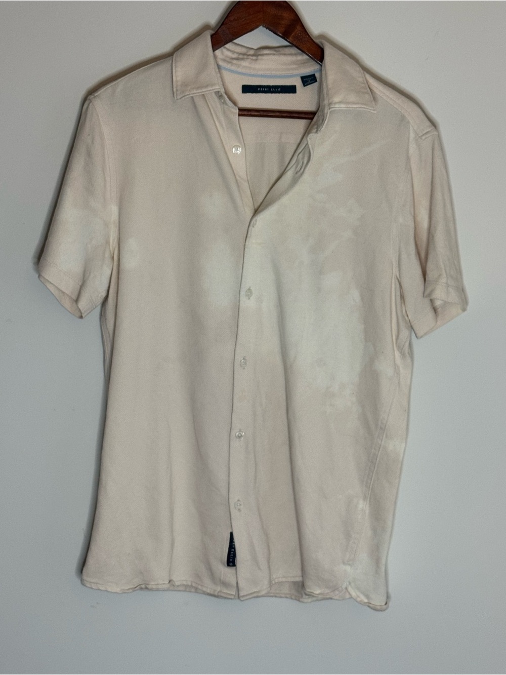Perry Ellis Men's Short Sleeve Button-Down Shirt in Cream